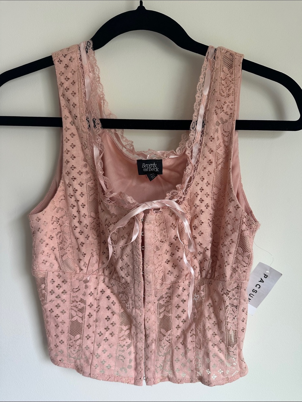 Bejeweled Lace Corset Crop Top - Blush Pink